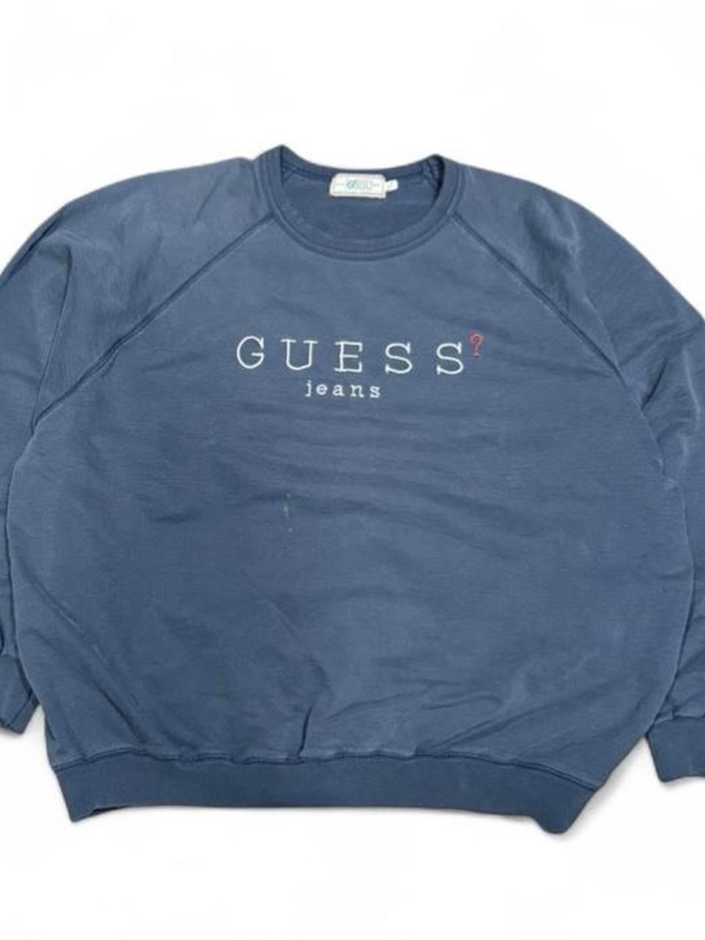 Vintage 90s Guess Jeans USA Faded Boxy Cropped Navy Crewneck Made in Canada